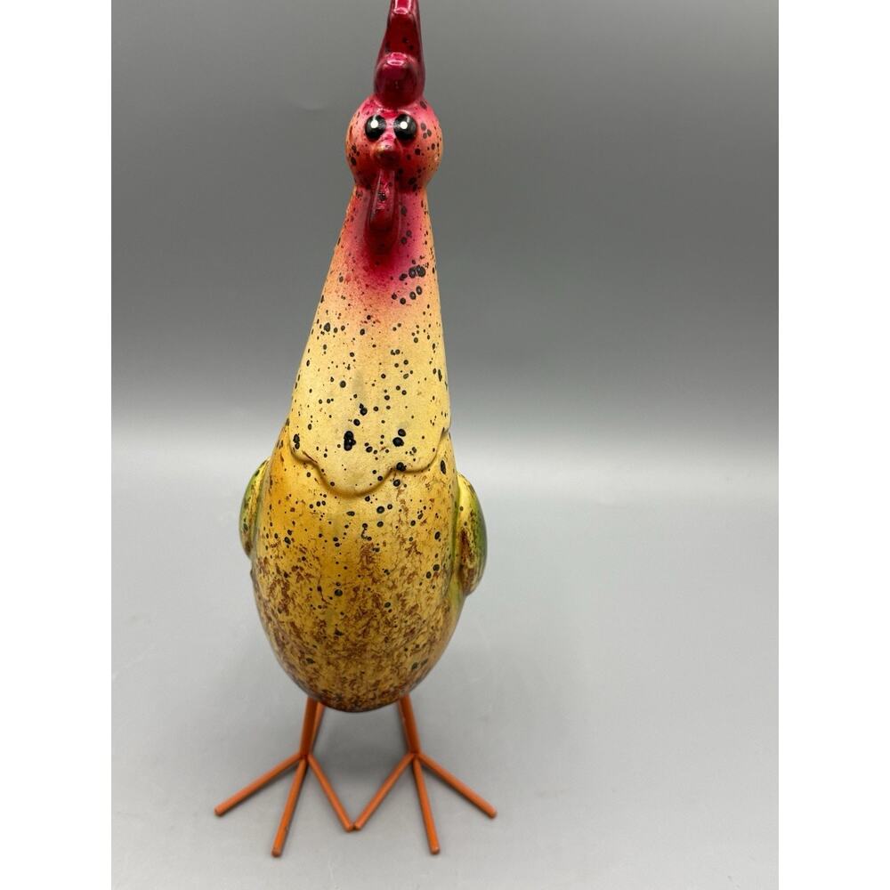 Whimsical Bobble Head Chicken Rooster Metal Legs Farmhouse Decor